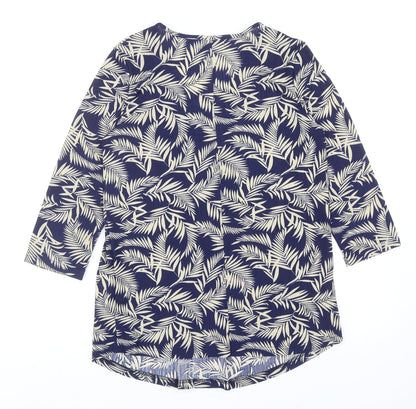 Bodyprints Womens Blue Geometric Polyester Basic Blouse Size S V-Neck