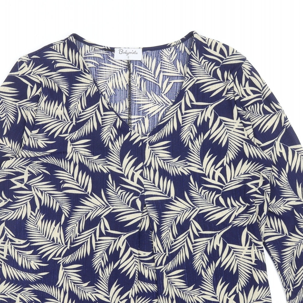 Bodyprints Womens Blue Geometric Polyester Basic Blouse Size S V-Neck