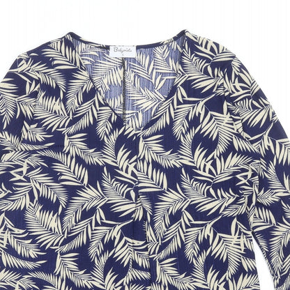 Bodyprints Womens Blue Geometric Polyester Basic Blouse Size S V-Neck