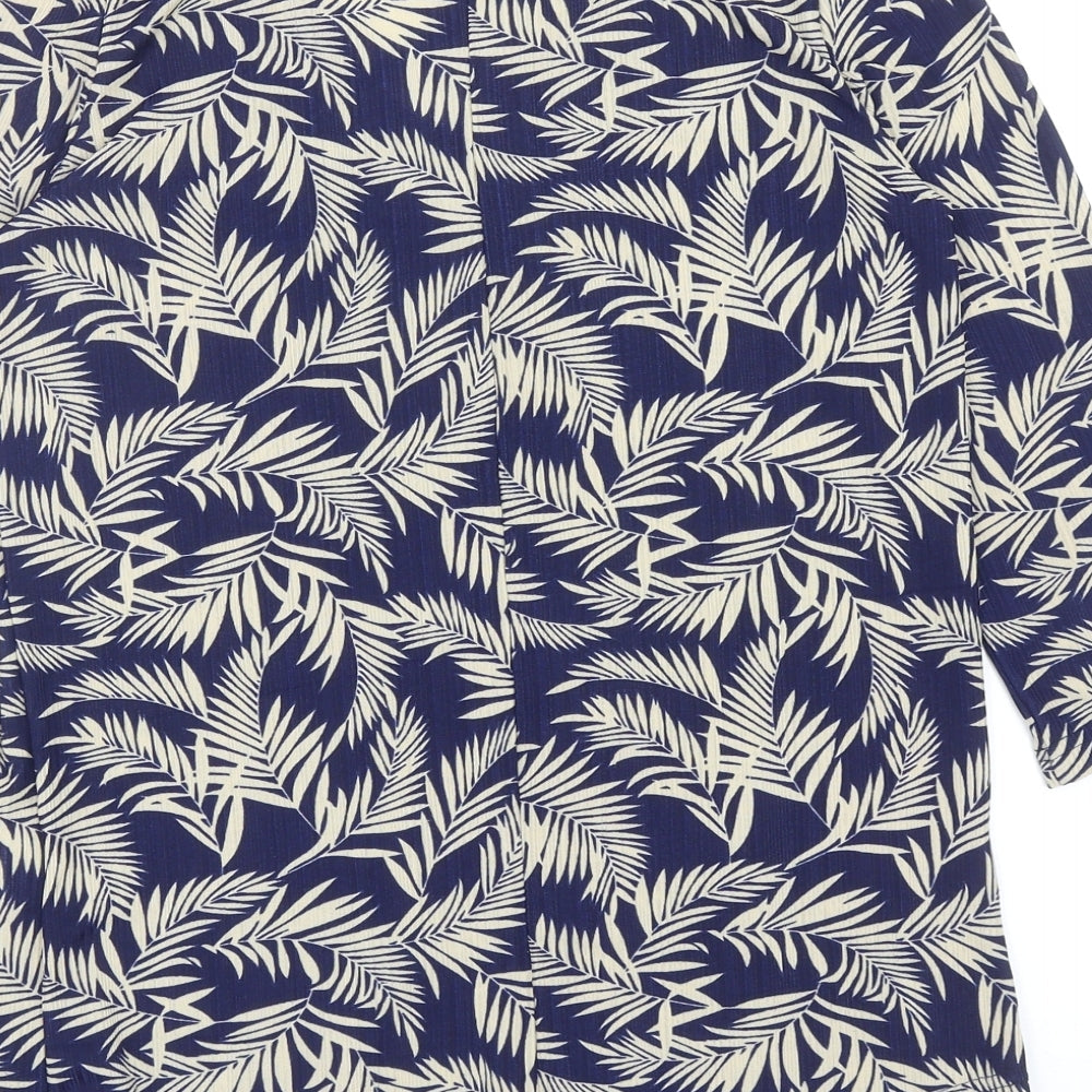 Bodyprints Womens Blue Geometric Polyester Basic Blouse Size S V-Neck