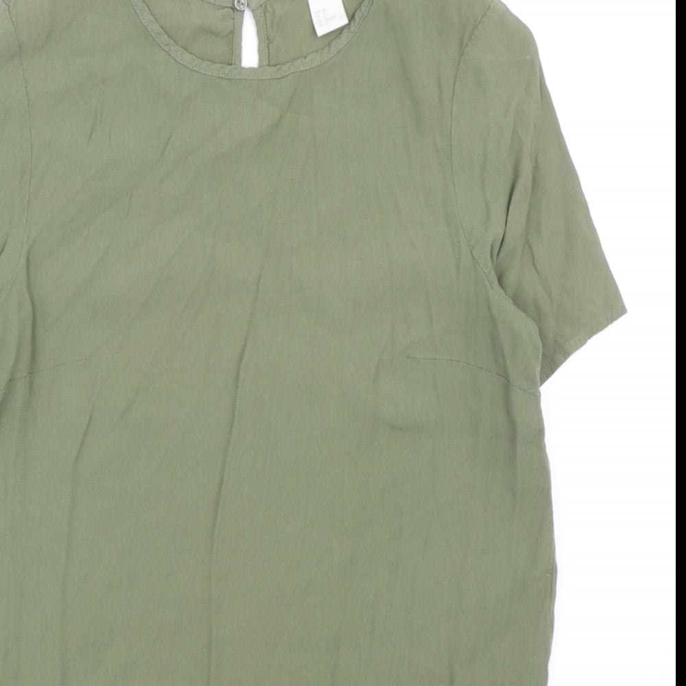 Womens UK Size 8 H&M Green Basic T-Shirt