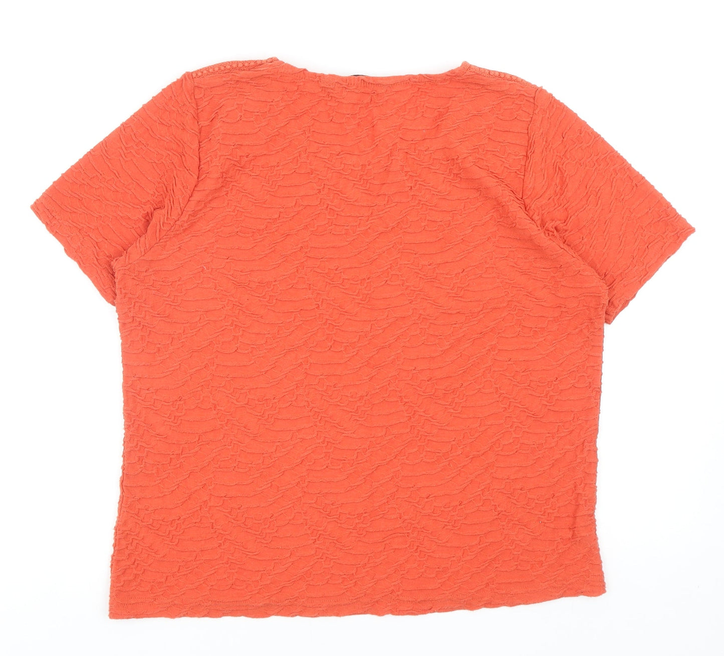 EWM Womens Orange Geometric Polyester Basic T-Shirt Size M Round Neck - Lace Detail