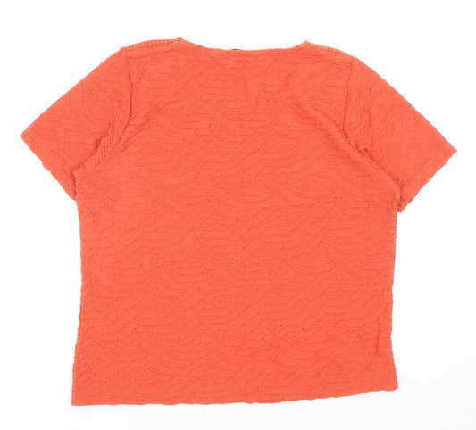 EWM Womens Orange Geometric Polyester Basic T-Shirt Size M Round Neck - Lace Detail