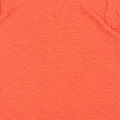 EWM Womens Orange Geometric Polyester Basic T-Shirt Size M Round Neck - Lace Detail