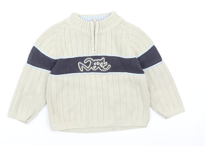 NEXT Boys Beige High Neck Cotton Pullover Jumper Size 2XS Zip
