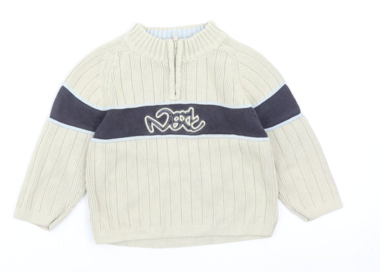 NEXT Boys Beige High Neck Cotton Pullover Jumper Size 2XS Zip