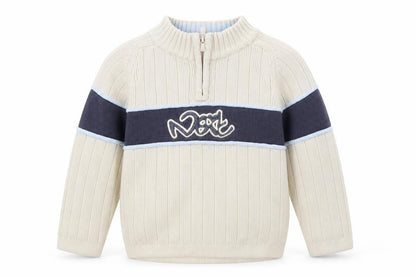 NEXT Boys Beige High Neck Cotton Pullover Jumper Size 2XS Zip