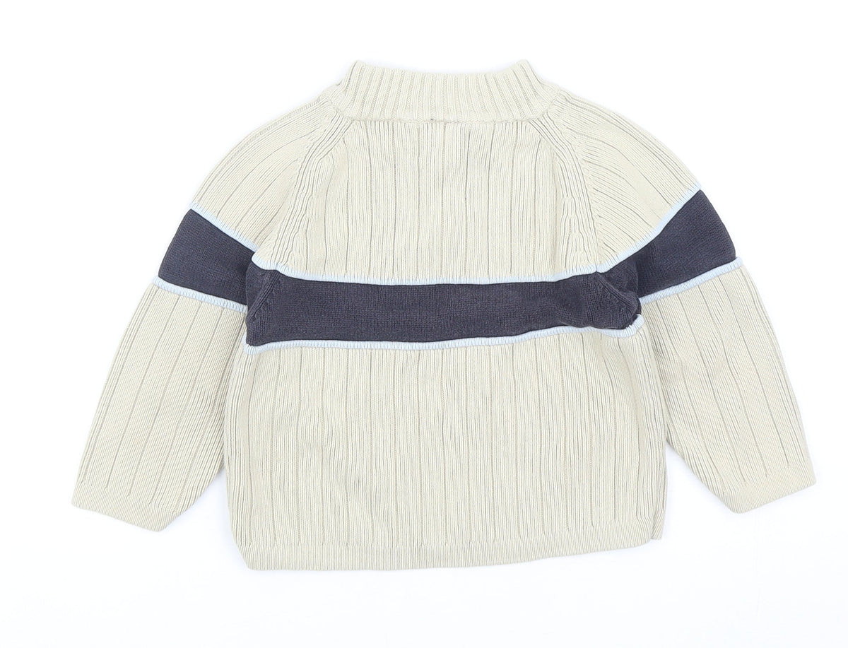 NEXT Boys Beige High Neck Cotton Pullover Jumper Size 2XS Zip