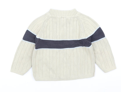 NEXT Boys Beige High Neck Cotton Pullover Jumper Size 2XS Zip