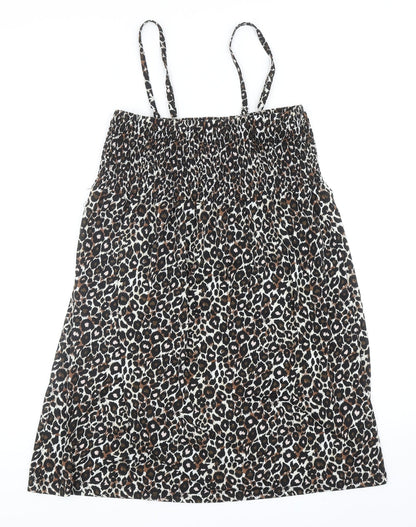 B.You Womens Black Animal Print Polyester Tank Dress Size 16 Square Neck Pullover - Leopard Pattern