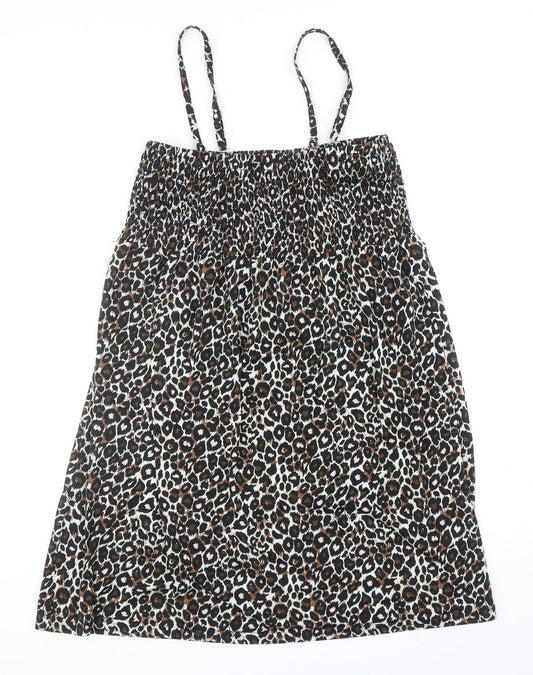 B.You Womens Black Animal Print Polyester Tank Dress Size 16 Square Neck Pullover - Leopard Pattern