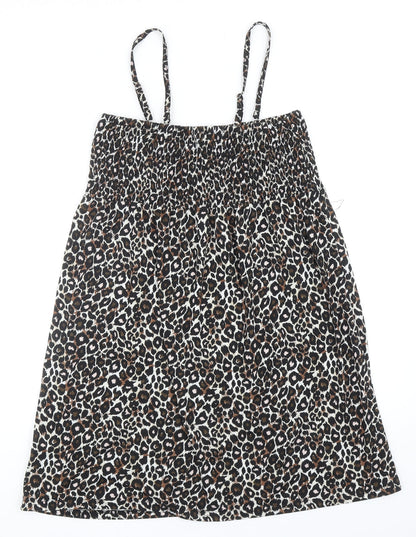 B.You Womens Black Animal Print Polyester Tank Dress Size 16 Square Neck Pullover - Leopard Pattern