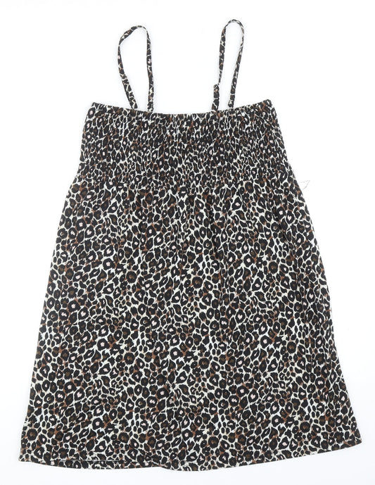 B.You Womens Black Animal Print Polyester Tank Dress Size 16 Square Neck Pullover - Leopard Pattern