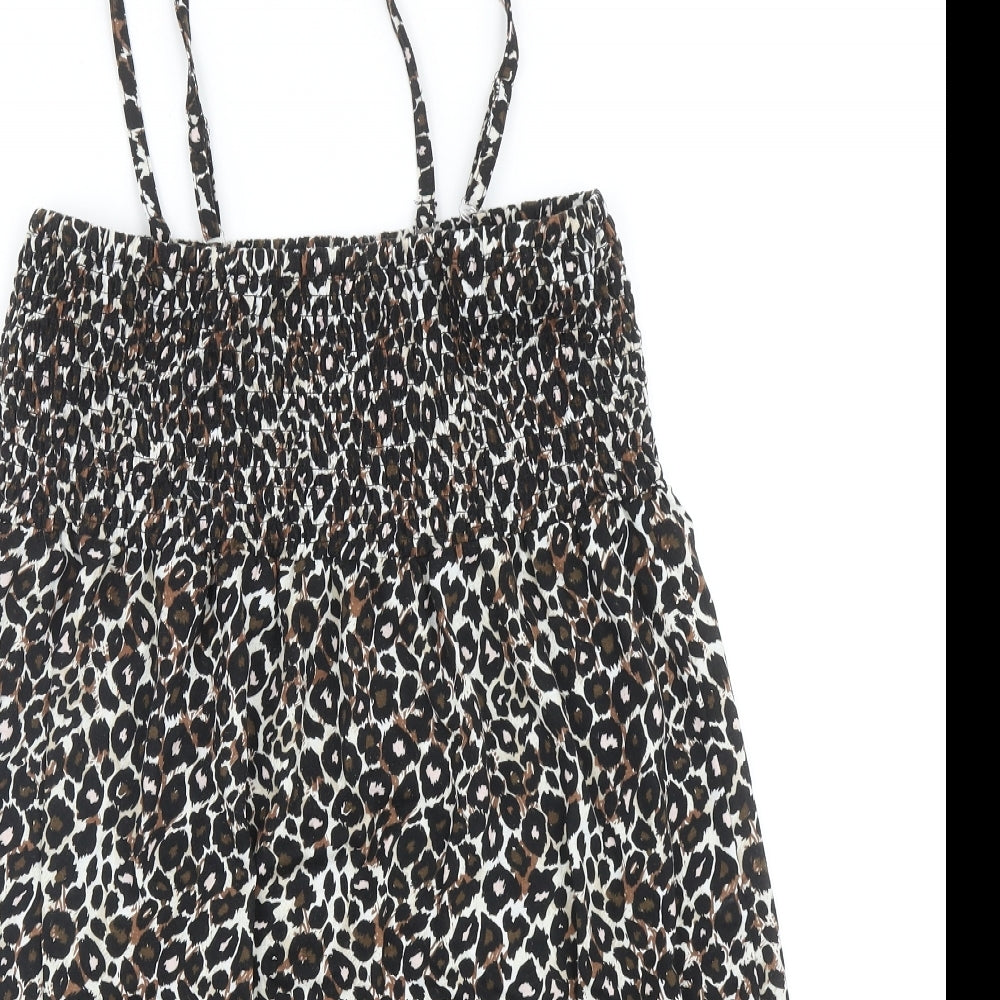 B.You Womens Black Animal Print Polyester Tank Dress Size 16 Square Neck Pullover - Leopard Pattern