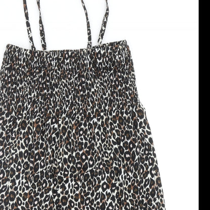 B.You Womens Black Animal Print Polyester Tank Dress Size 16 Square Neck Pullover - Leopard Pattern