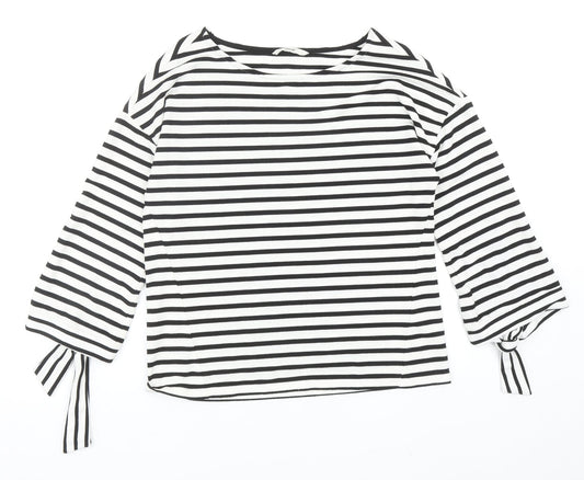 George Womens Black Striped Viscose Basic Blouse Size 8 Round Neck