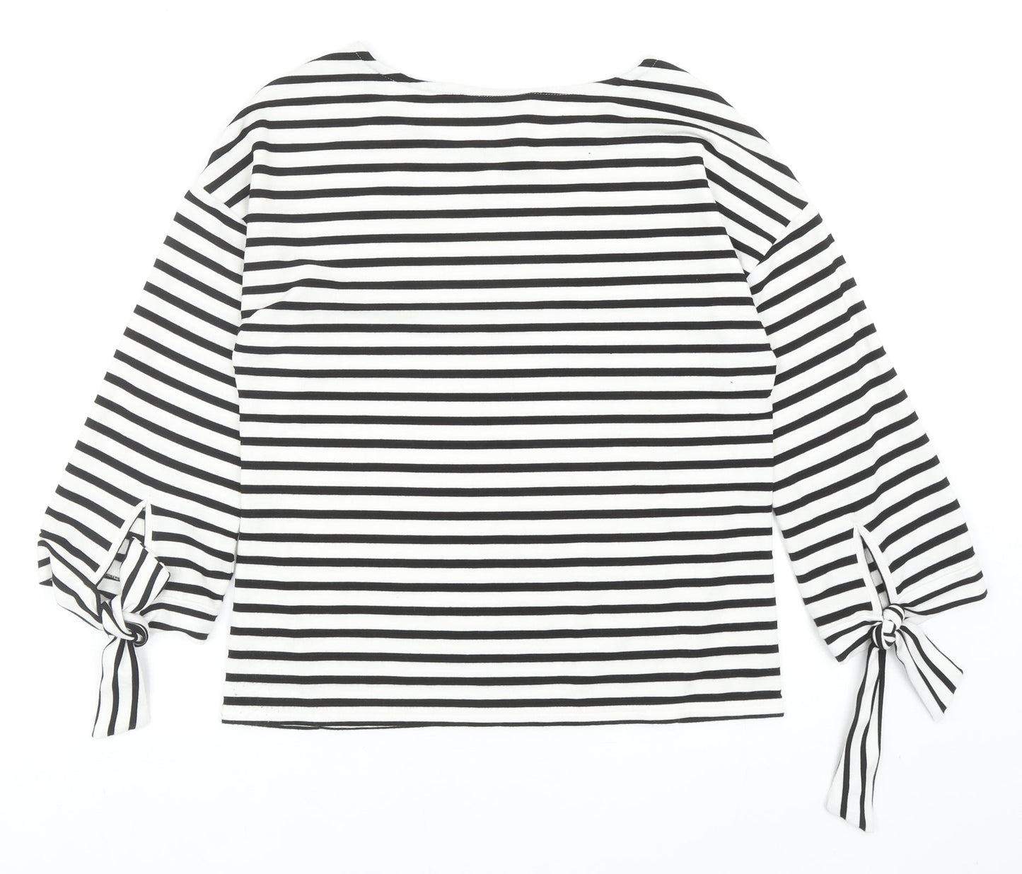 George Womens Black Striped Viscose Basic Blouse Size 8 Round Neck