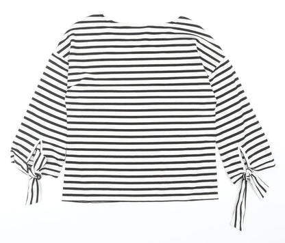 George Womens Black Striped Viscose Basic Blouse Size 8 Round Neck