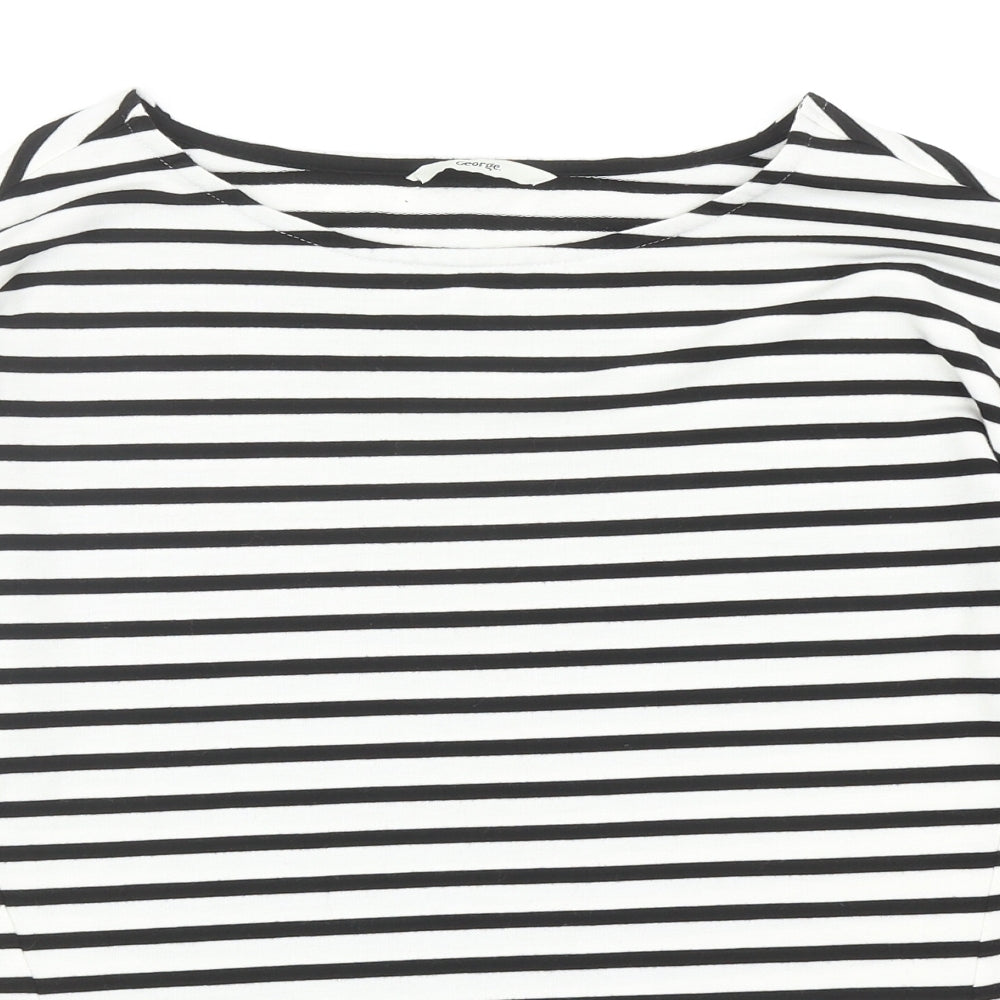 George Womens Black Striped Viscose Basic Blouse Size 8 Round Neck