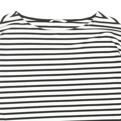 George Womens Black Striped Viscose Basic Blouse Size 8 Round Neck