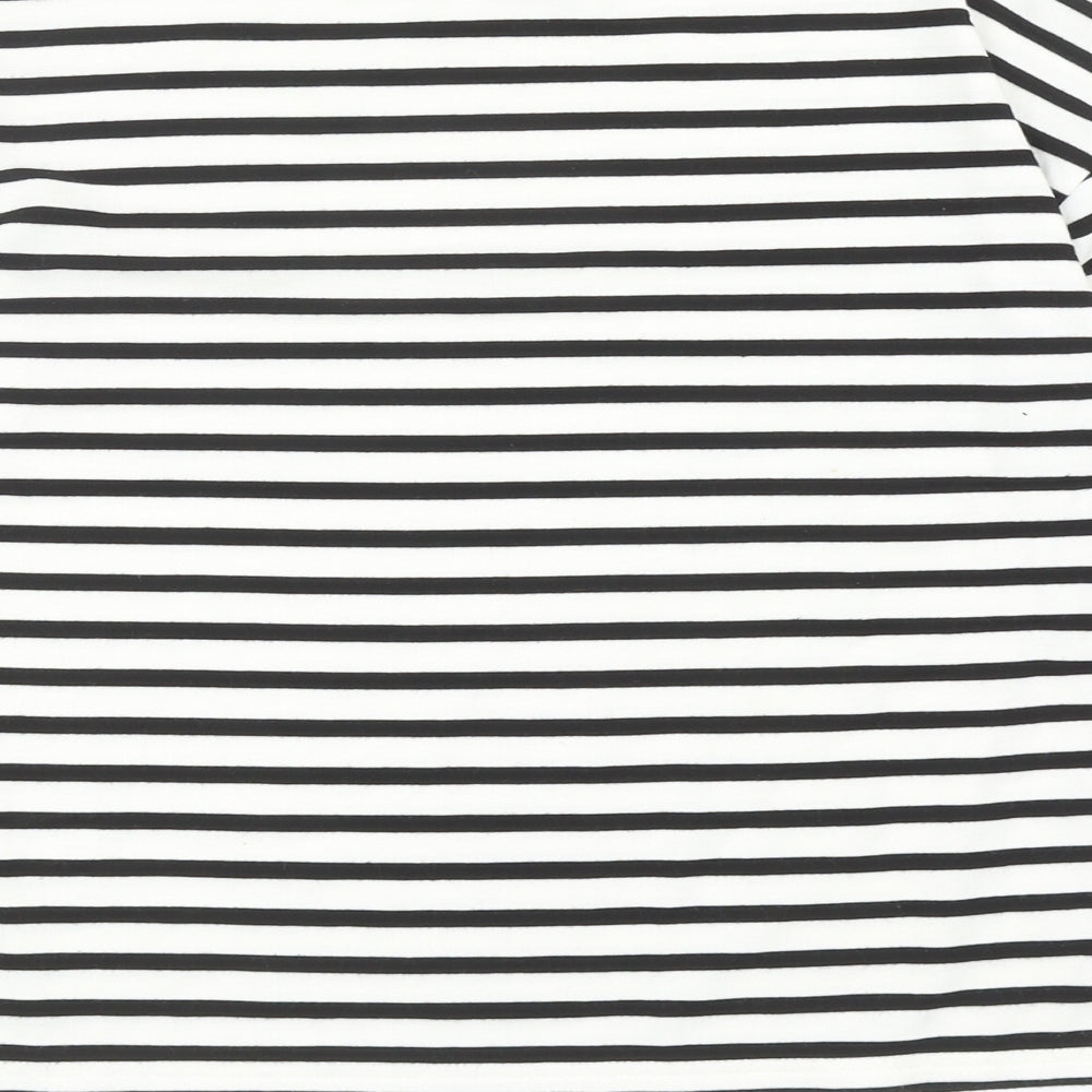 George Womens Black Striped Viscose Basic Blouse Size 8 Round Neck