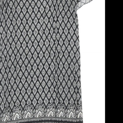 Papaya Womens Black Geometric Polyester A-Line Size 8 Scoop Neck Pullover - Cold Shoulder