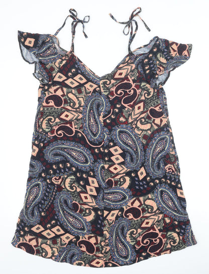 River Island Womens Multicoloured Geometric Viscose A-Line Size 12 V-Neck Pullover