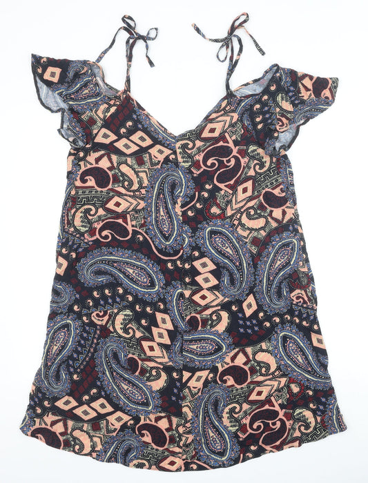 River Island Womens Multicoloured Geometric Viscose A-Line Size 12 V-Neck Pullover