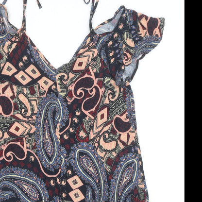 River Island Womens Multicoloured Geometric Viscose A-Line Size 12 V-Neck Pullover
