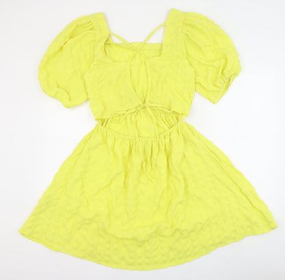 Brave Soul Womens Yellow Polyester Fit & Flare Size M Square Neck Tie