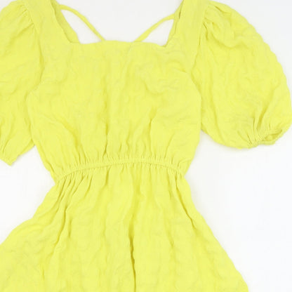 Brave Soul Womens Yellow Polyester Fit & Flare Size M Square Neck Tie