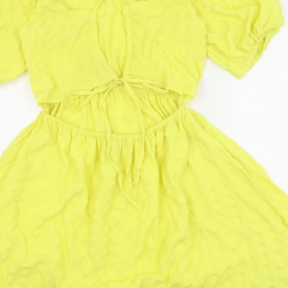 Brave Soul Womens Yellow Polyester Fit & Flare Size M Square Neck Tie