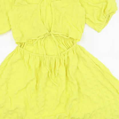 Brave Soul Womens Yellow Polyester Fit & Flare Size M Square Neck Tie