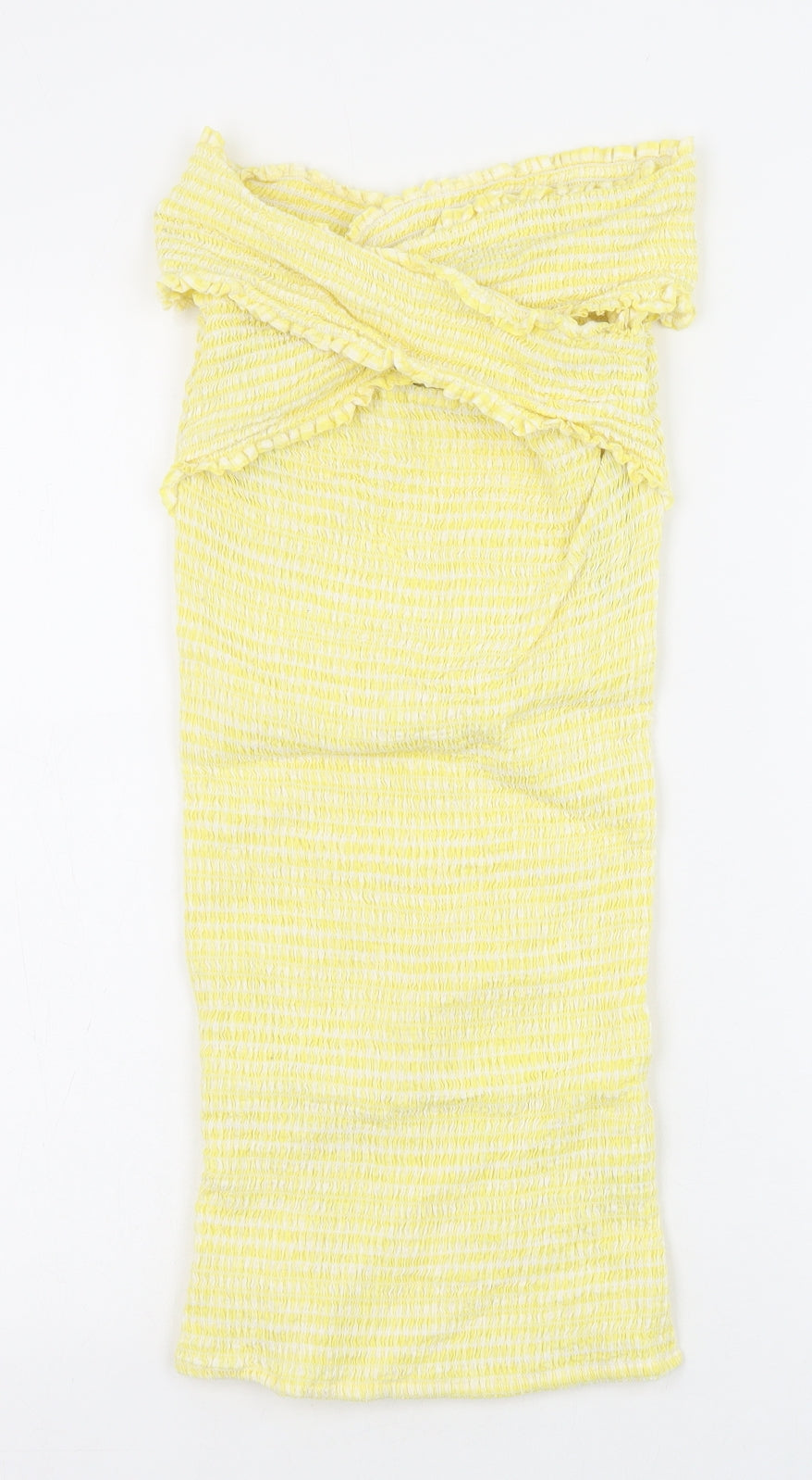 Missguided Womens Yellow Check 100% Cotton Bodycon Size 6 Off the Shoulder Pullover