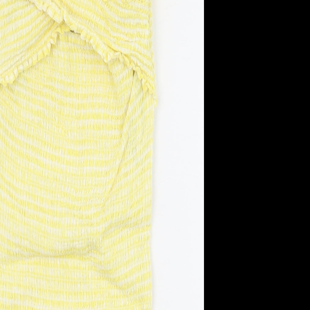 Missguided Womens Yellow Check 100% Cotton Bodycon Size 6 Off the Shoulder Pullover