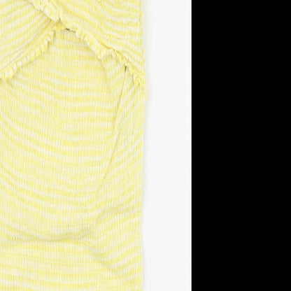 Missguided Womens Yellow Check 100% Cotton Bodycon Size 6 Off the Shoulder Pullover