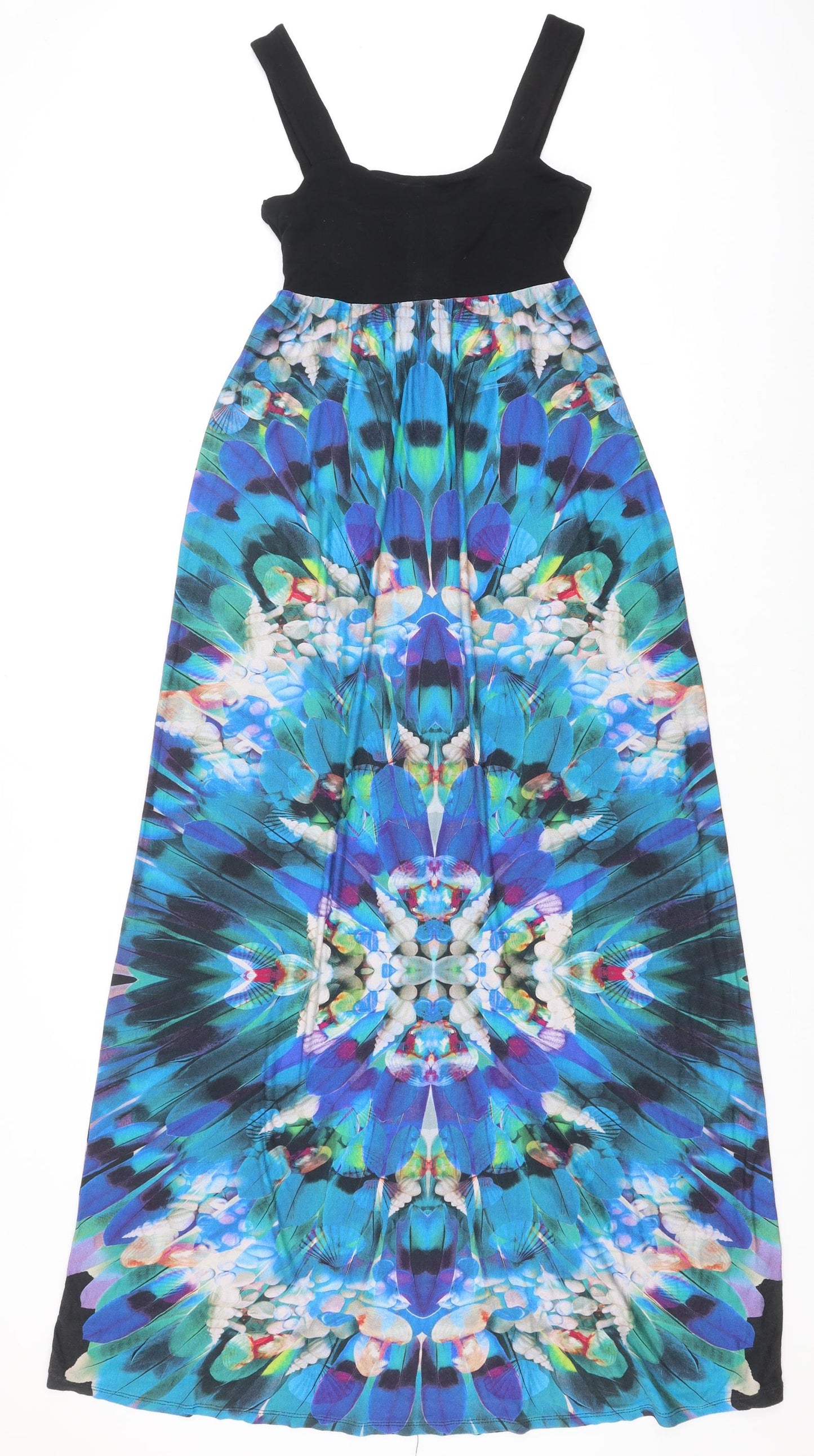 Monsoon Womens Blue Geometric Viscose Maxi Size 8 Scoop Neck Tie