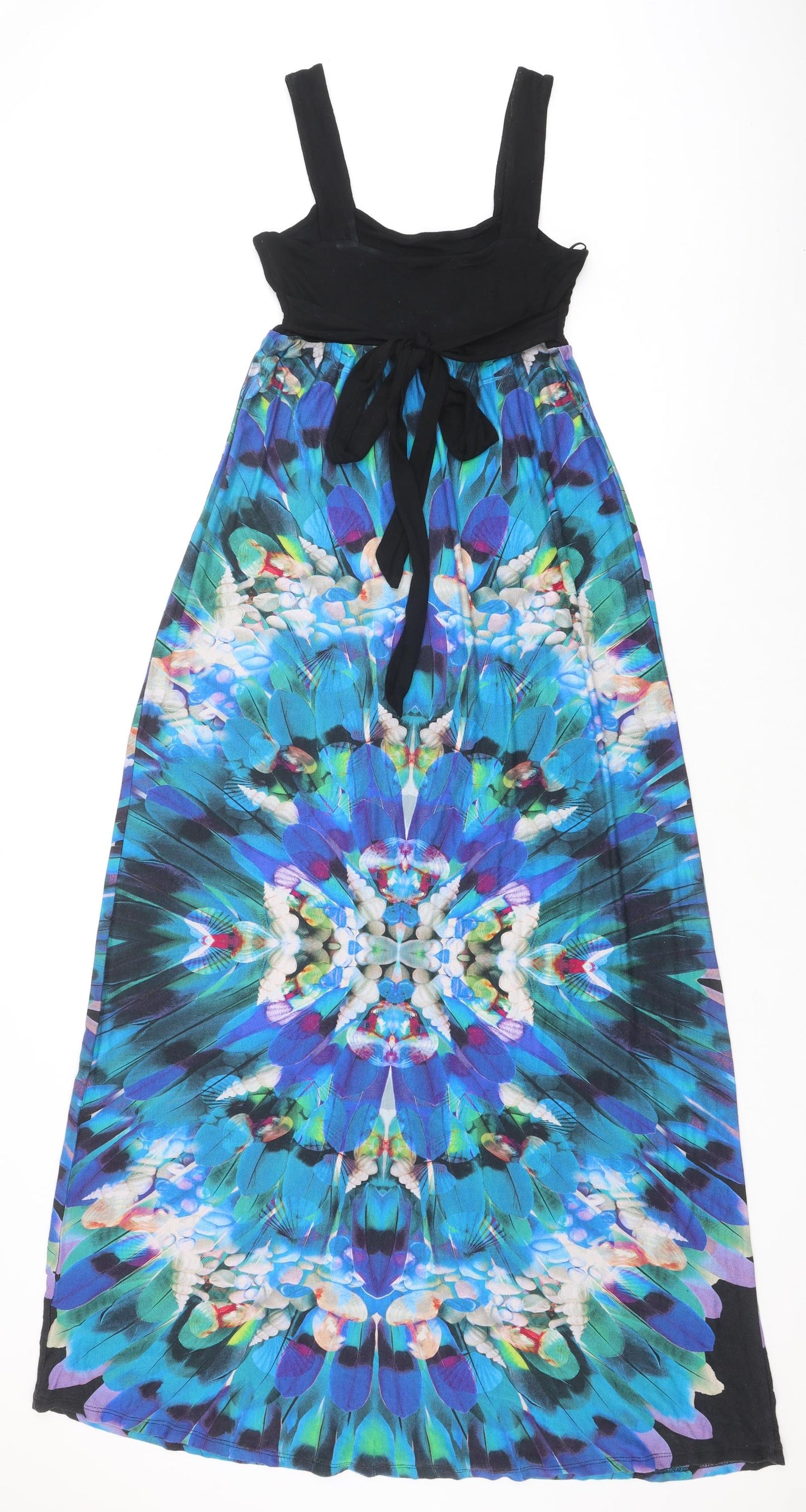 Monsoon Womens Blue Geometric Viscose Maxi Size 8 Scoop Neck Tie