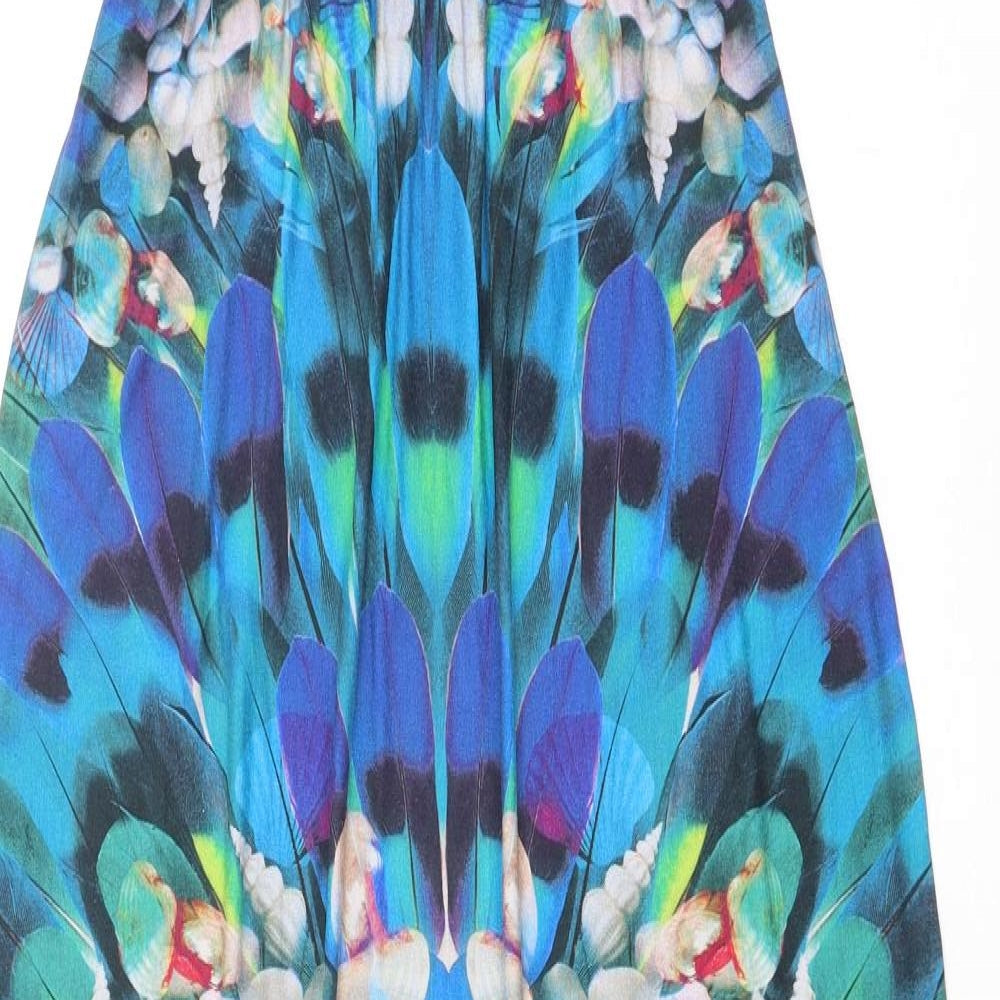 Monsoon Womens Blue Geometric Viscose Maxi Size 8 Scoop Neck Tie