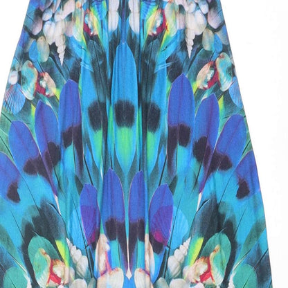 Monsoon Womens Blue Geometric Viscose Maxi Size 8 Scoop Neck Tie