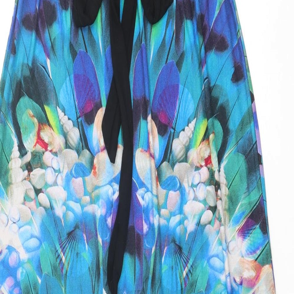 Monsoon Womens Blue Geometric Viscose Maxi Size 8 Scoop Neck Tie