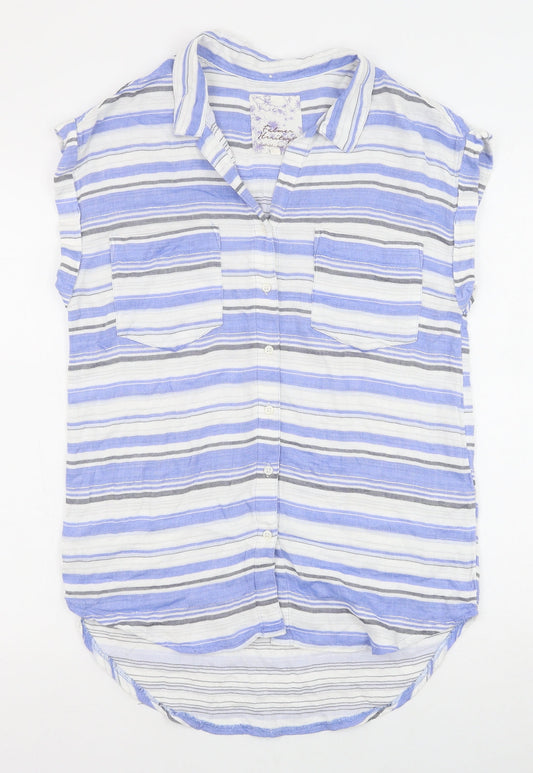 Matalan Womens Blue Striped Viscose Basic Tank Size 8 V-Neck