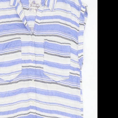 Matalan Womens Blue Striped Viscose Basic Tank Size 8 V-Neck