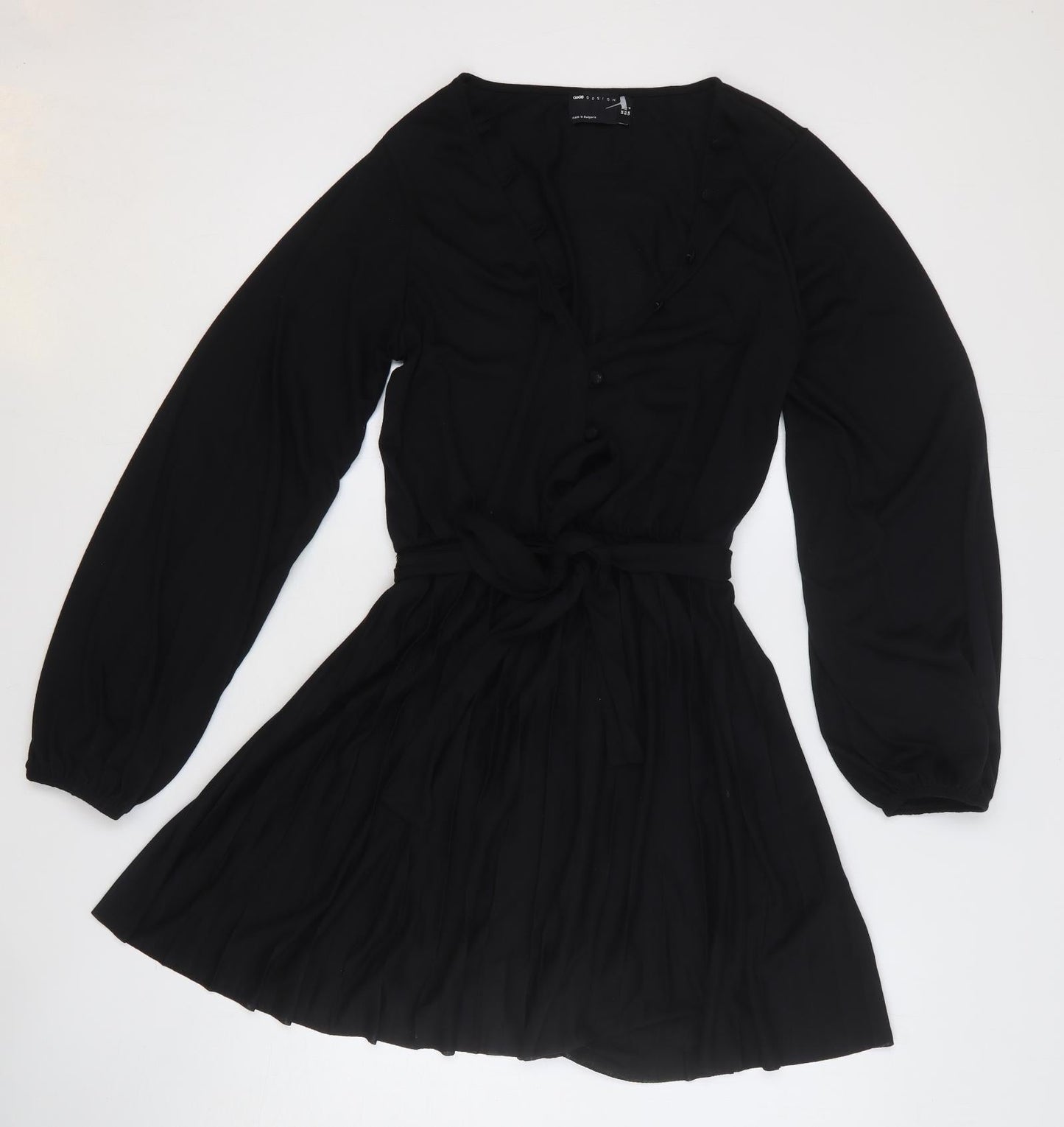 ASOS Womens Black Polyester Fit & Flare Size 10 V-Neck Button