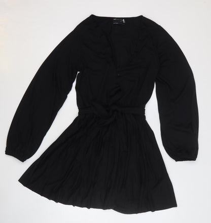 ASOS Womens Black Polyester Fit & Flare Size 10 V-Neck Button