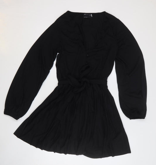 ASOS Womens Black Polyester Fit & Flare Size 10 V-Neck Button