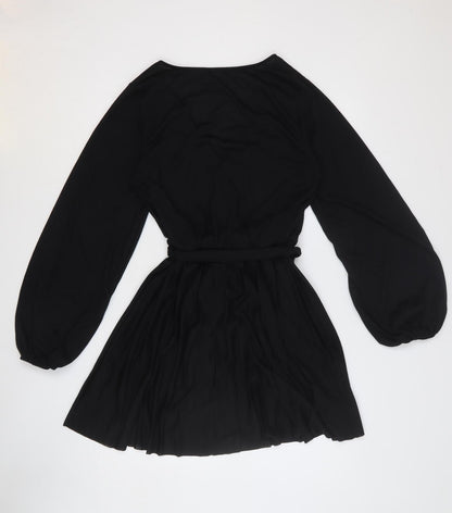 ASOS Womens Black Polyester Fit & Flare Size 10 V-Neck Button
