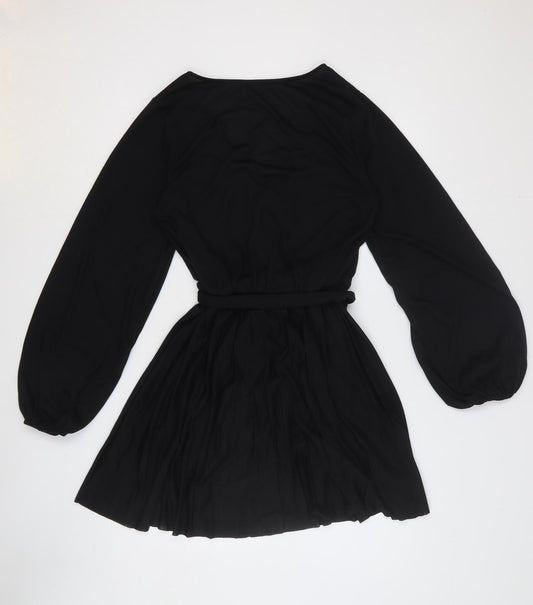 ASOS Womens Black Polyester Fit & Flare Size 10 V-Neck Button