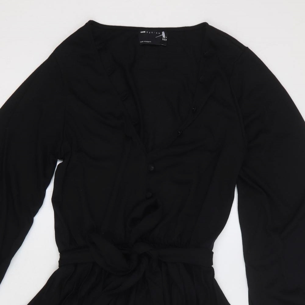 ASOS Womens Black Polyester Fit & Flare Size 10 V-Neck Button
