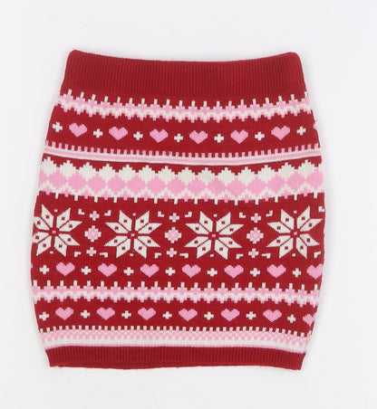 PEP&CO Girls Multicoloured Fair Isle Acrylic Straight & Pencil Skirt Size 3-4 Years Regular Pull On
